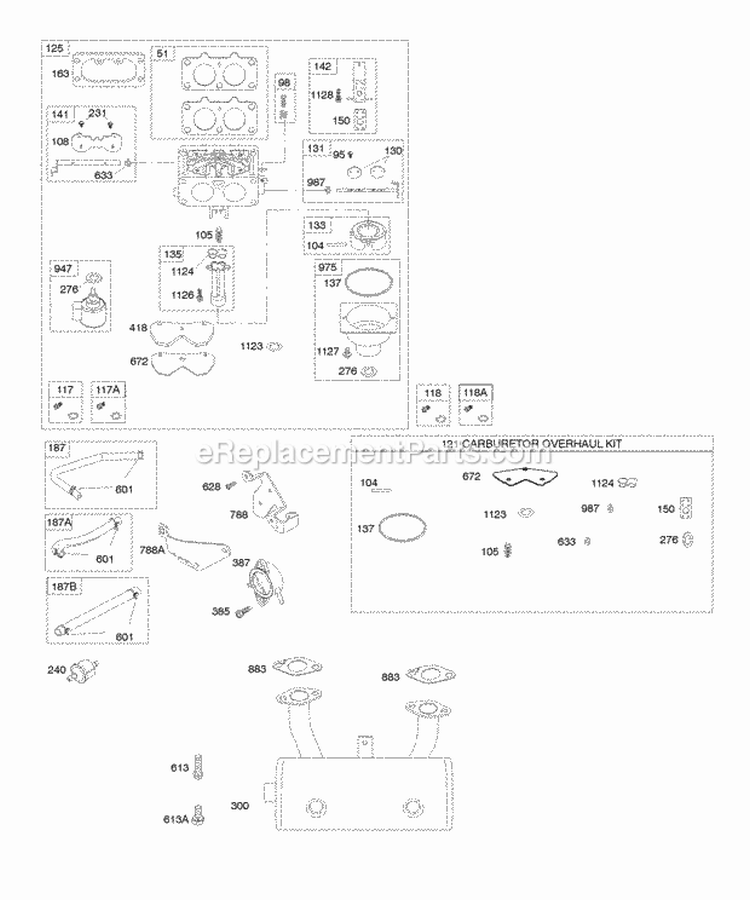 Carburetor Exhaust System Kit-Carburetor Overhaul Diagram and Parts List for 44N777-0114-B1  Briggs and Stratton Engine